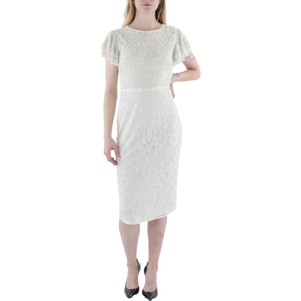 Mac Duggal White Embellished Midi Dress